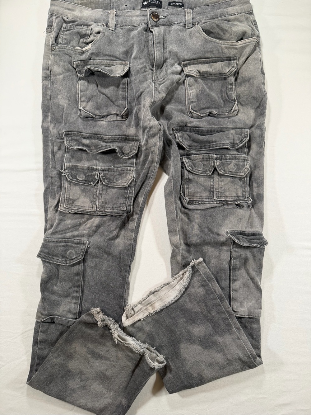 Men's Gray Cargo Pants Multiple Flap Pockets Waimea Relaxed Grey wash 38x32